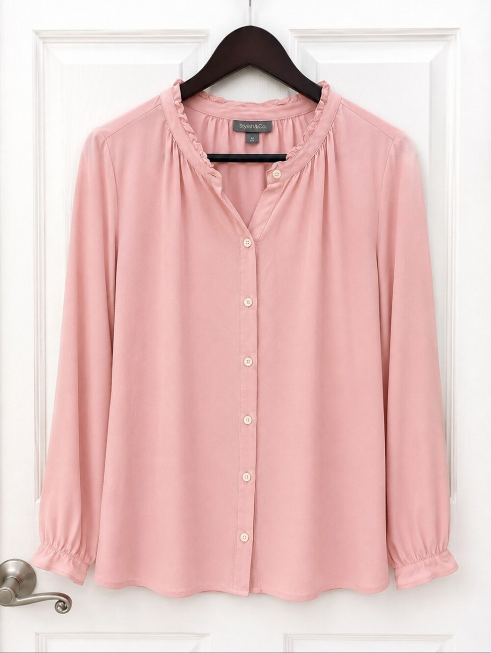Style & Co Blush Pink Ruffle Neck Rayon  Blouse Sz 1X